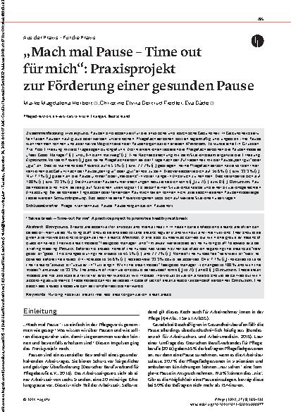 Vorschauseite 1: „Mach mal Pause – Time out für mich“: Praxisprojekt zur Förderung einer gesunden Pause