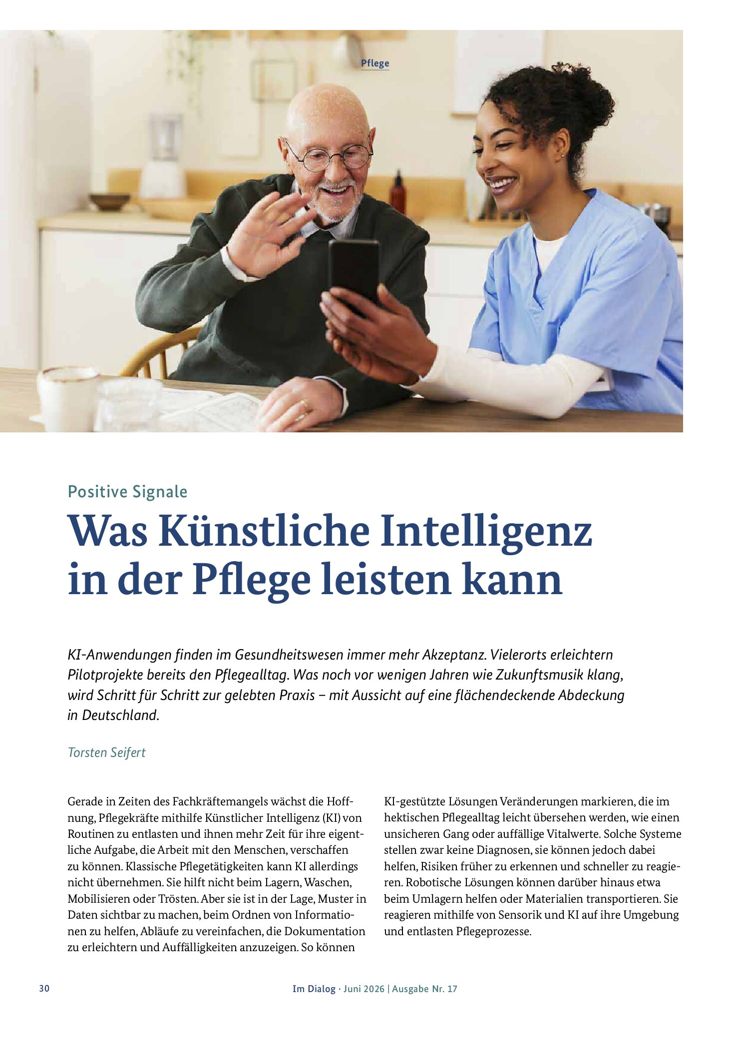 Vorschauseite 1: Positive Signale: Was Künstliche Intelligenz in der Pflege leisten kann
