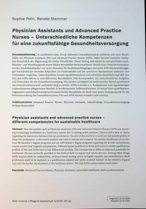 Vorschauseite 1: Physician Assistants und Advanced Practice Nurses - Unterschiedliche Kompetenzen für eine zukunftsfähige Gesundheitsversorgung