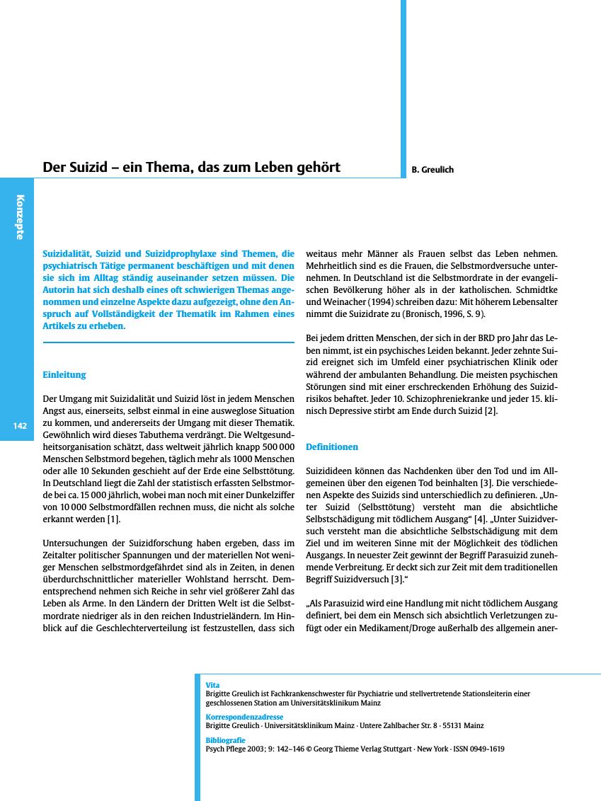 Vorschauseite 1: Der Suizid - ein Thema, das zum Leben gehört