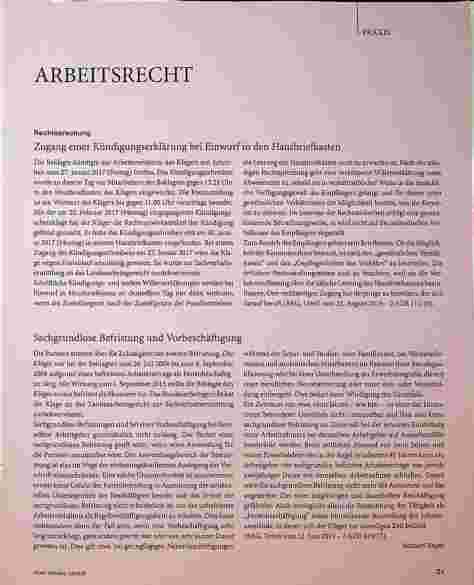 Vorschauseite 1: Rechtsprechung: Zugang einer Kündigungserklärung bei Einwurf in den Hausbriefkasten