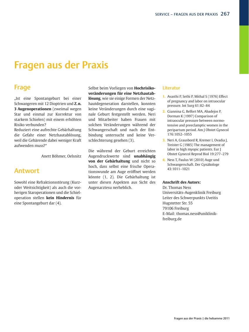 Vorschauseite 1: Fragen aus der Praxis: Augenoperation und Spontangeburt