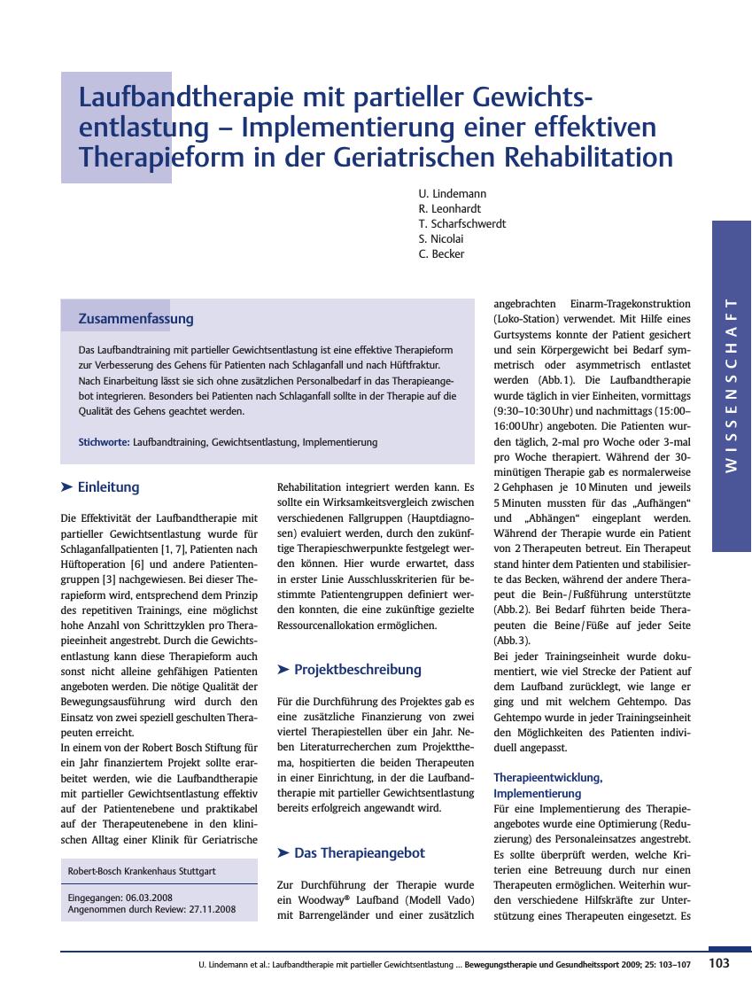 Vorschauseite 1: Laufbandtherapie mit partieller Gewichtsentlastung – Implementierung einer effektiven Therapieform in der Geriatrischen Rehabilitation