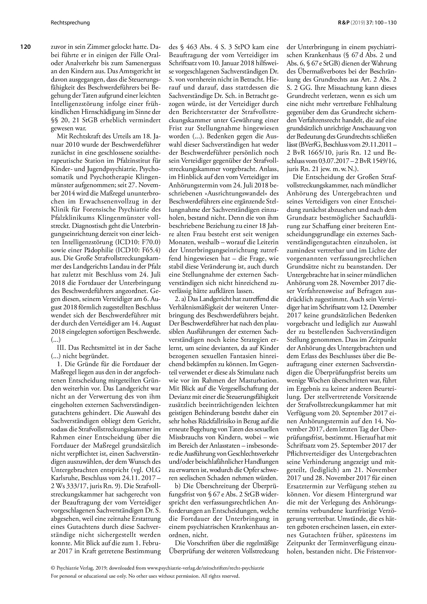 Vorschauseite 2: Entscheidung über die Fortdauer der Unterbringung in einem psychiatrischen Krankenhaus; Überschreitung der Überprüfungsfrist § 67e Abs. 2 StGB