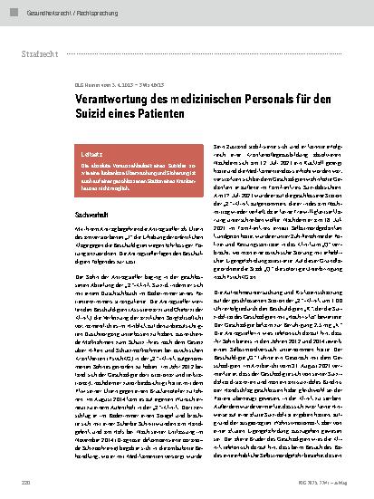 Vorschauseite 1: Verantwortung des medizinischen Personals für den Suizid eines Patienten