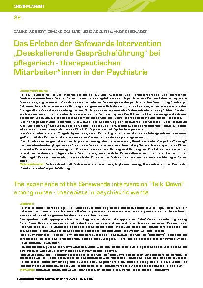 Vorschauseite 1: Das Erleben der Safewards-Intervention „Deeskalierende Gesprächsführung“ bei pflegerisch - therapeutischen Mitarbeiter*innen in der Psychiatrie