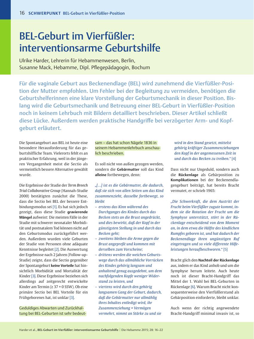 Vorschauseite 1: BEL-Geburt im Vierfüßler: interventionsarme Geburtshilfe
