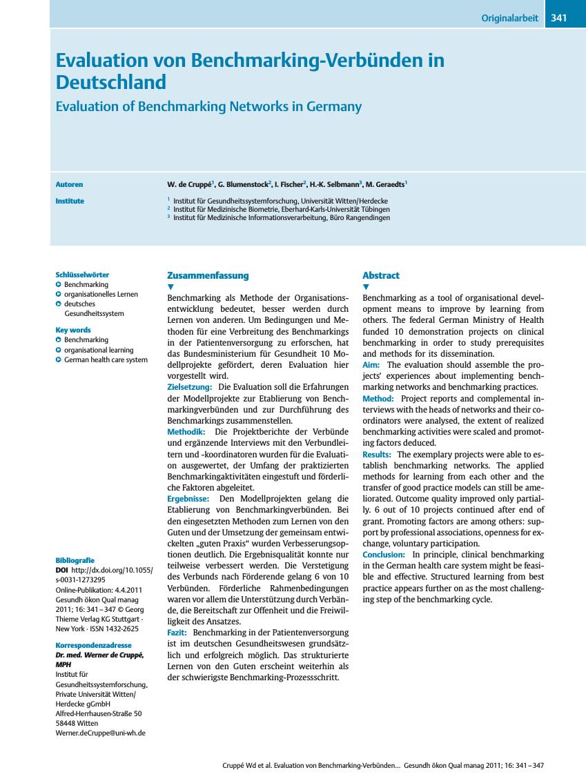 Vorschauseite 1: Evaluation von Benchmarking-Verbünden in Deutschland