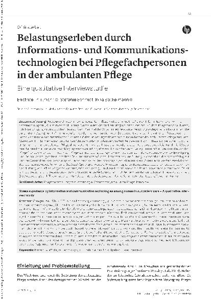 Vorschauseite 1: Belastungserleben durch Informationsund Kommunikationstechnologien bei Pflegefachpersonen in der ambulanten Pflege