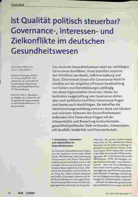 Vorschauseite 1: Ist Qualität politisch steuerbar? Governance-, Interessenund Zielkonflikte im deutschen Gesundheitswesen