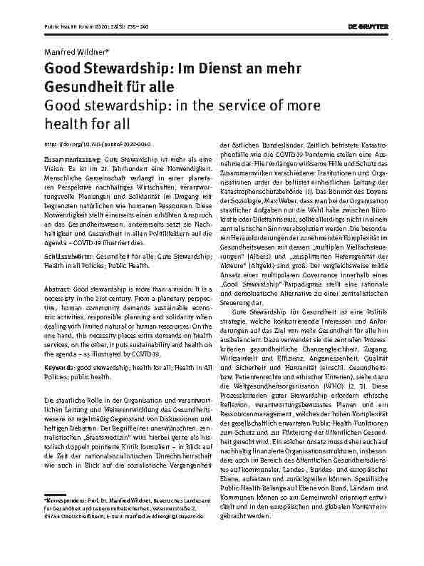 Vorschauseite 1: Good Stewardship: Im Dienst an mehr Gesundheit für alle