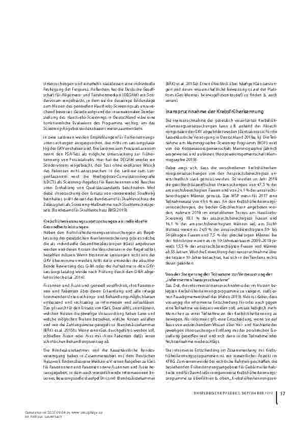Vorschauseite 4: Stand der Krebsfrüherkennungsuntersuchungen in Deutschland. Wurden die Empfehlungen aus dem Handlungsfeld 1 des Nationalen Krebsplans umgesetzt?