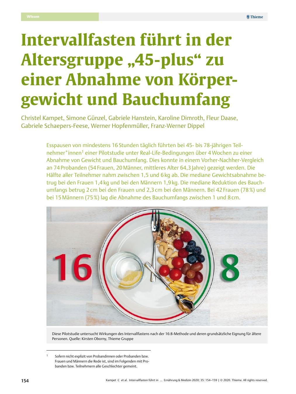 Vorschauseite 1: Intervallfasten führt in der Altersgruppe „45-plus“ zu einer Abnahme von Körpergewicht und Bauchumfang.