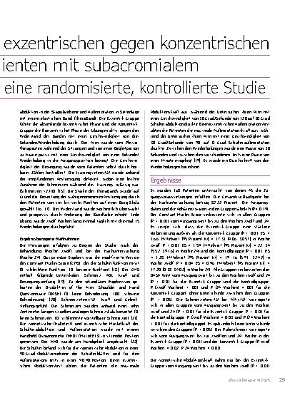 Vorschauseite 2: Auswirkungen der exzentrischen gegen konzentrischen Kräftigung bei Patienten mit subacromialem Schmerzsyndrom: eine randomisierte, kontrollierte Studie
