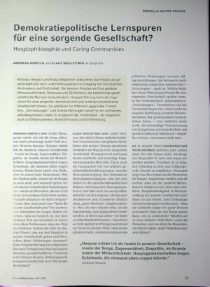 Vorschauseite 1: Demokratiepolitische Lernspuren für eine sorgende Gesellschaft? Hospizphilosophie und Caring Communities