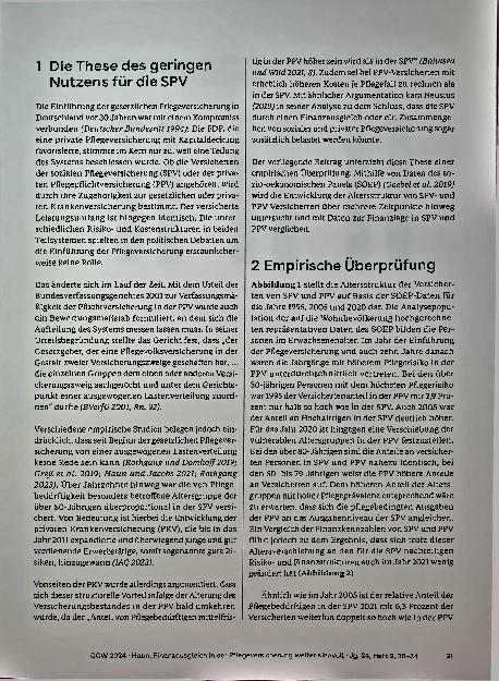 Vorschauseite 2: Finanzausgleich in der Pflegeversicherung weiterhin sinnvoll