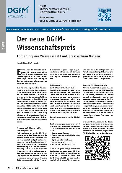 Vorschauseite 1: Der neue DGfM-Wissenschaftspreis Förderung von Wissenschaft mit praktischem Nutzen