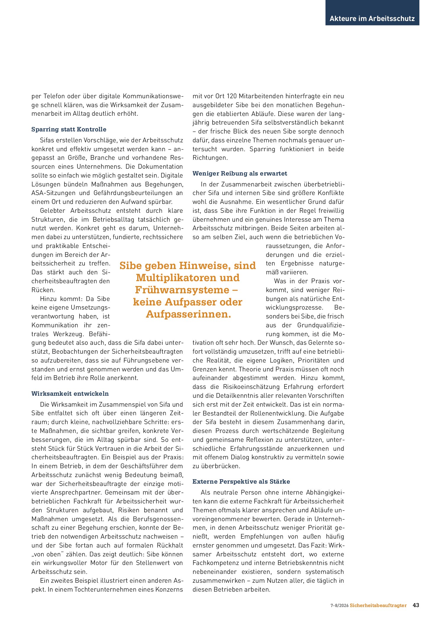 Vorschauseite 3: Überbetriebliche Sifa und interne Sibe. Ein starkes Duo