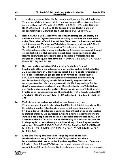Vorschauseite 3: IV. Beamtenrecht Ruhegehaltfähige Dienstzeit bei Teilzeitbeschäftigung – Lebensarbeitszeitkonten