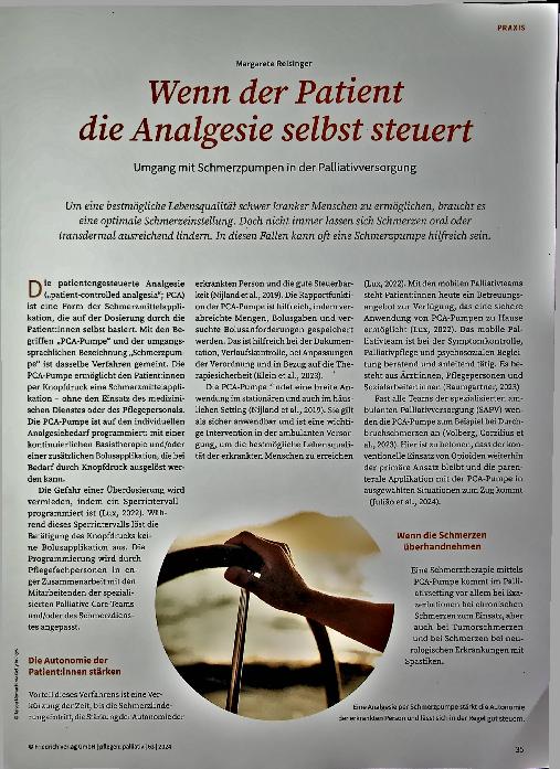 Vorschauseite 1: Wenn der Patient die Analgesie selbst steuert: Umgang mit Schmerzpumpen in der Palliativversorgung