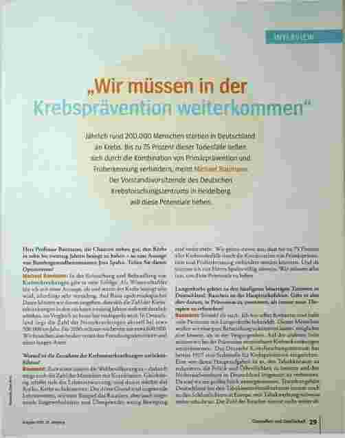 Vorschauseite 2: Wir müssen in der Krebsprävention weiterkommen.