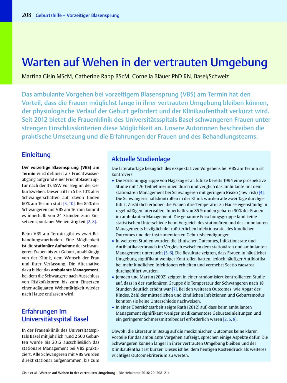 Vorschauseite 1: Warten auf Wehen in der vertrauten Umgebung