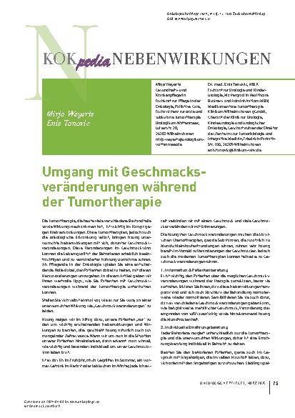 Vorschauseite 1: Umgang mit Geschmacksveränderungen während der Tumortherapie