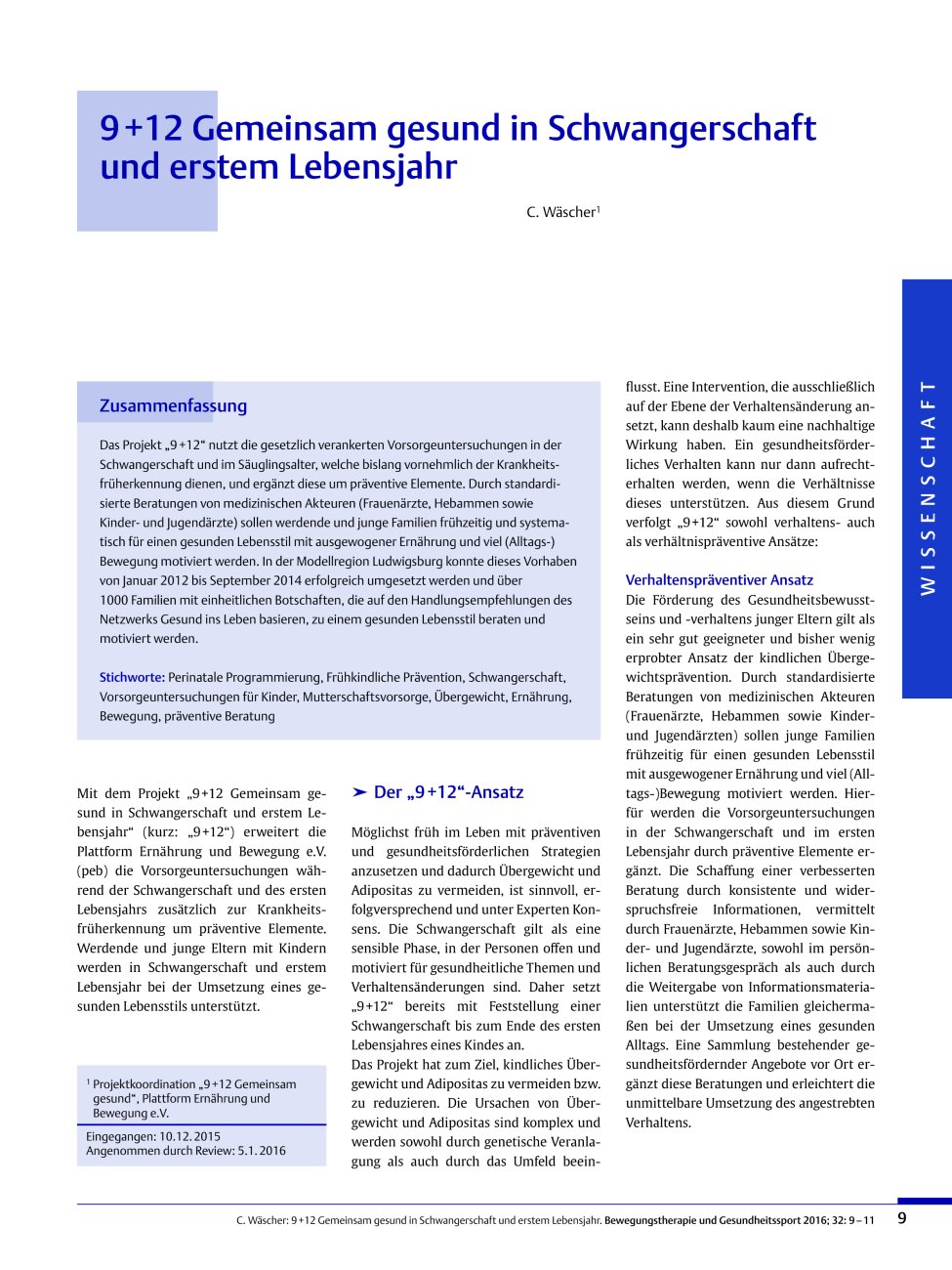 Vorschauseite 1: 9 +12 Gemeinsam gesund in Schwangerschaft und erstem Lebensjahr