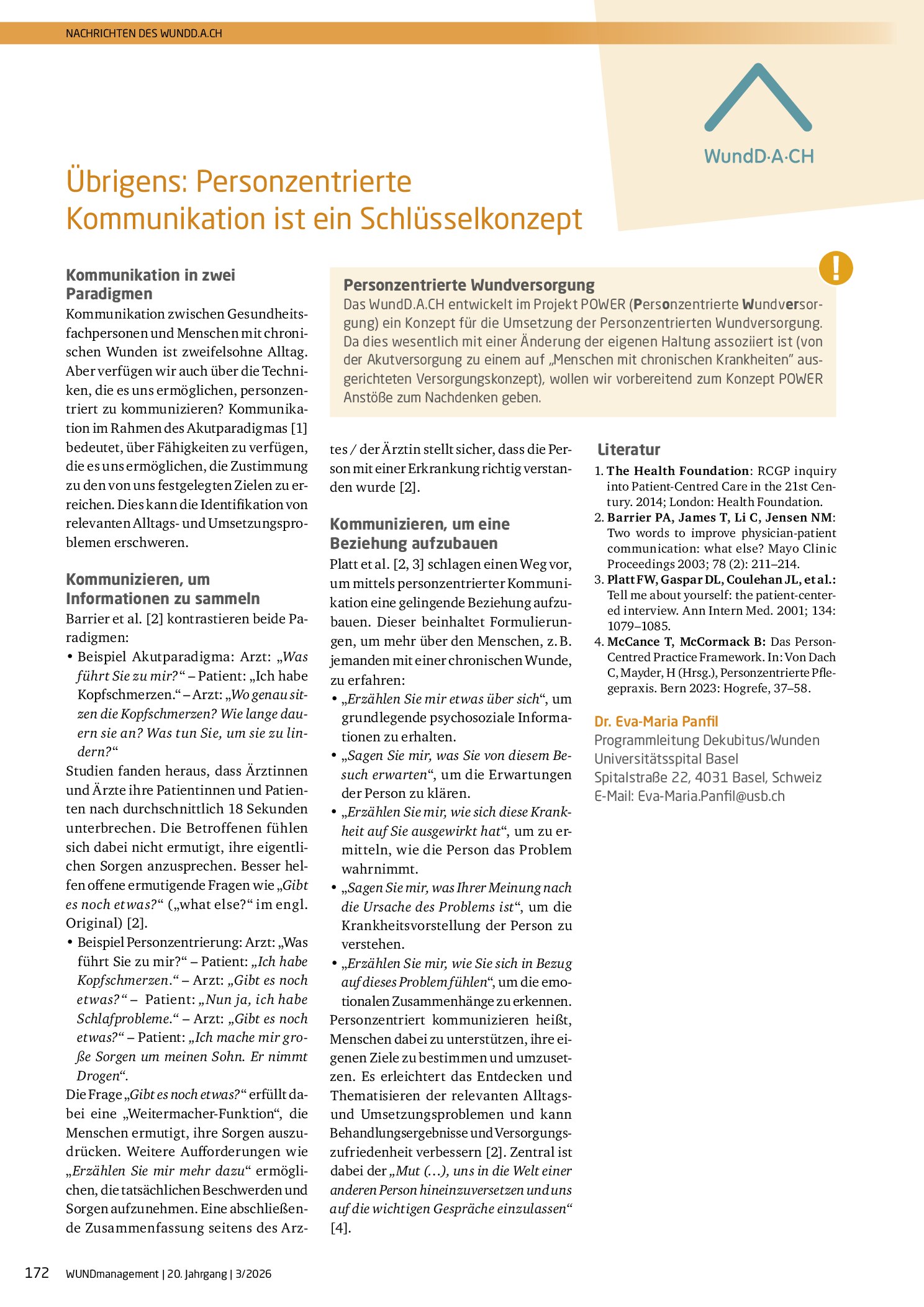 Vorschauseite 1: Nachrichten des WUNDD. A. CH