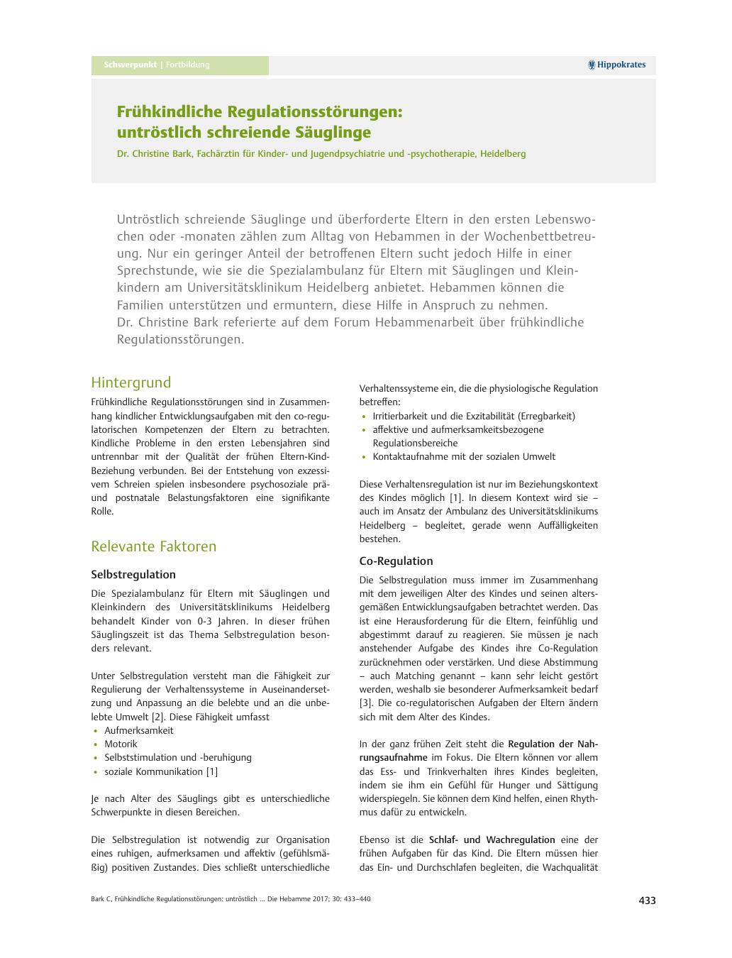 Vorschauseite 1: Frühkindliche Regulationsstörungen: untröstlich schreiende Säuglinge