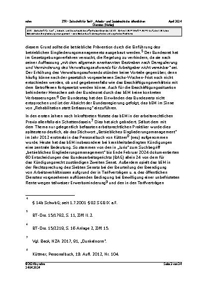 Vorschauseite 3: 20 Jahre Betriebliches Eingliederungsmanagement – eine Bestandsaufnahme gelöster und ungelöster Probleme