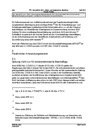 Vorschauseite 4: 20 Jahre Betriebliches Eingliederungsmanagement – eine Bestandsaufnahme gelöster und ungelöster Probleme