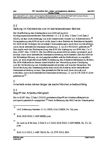 Vorschauseite 6: 20 Jahre Betriebliches Eingliederungsmanagement – eine Bestandsaufnahme gelöster und ungelöster Probleme