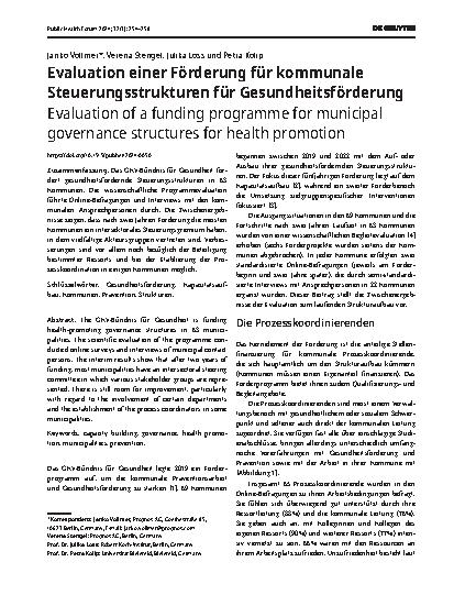 Vorschauseite 1: Evaluation einer Förderung für kommunale Steuerungsstrukturen für Gesundheitsförderung