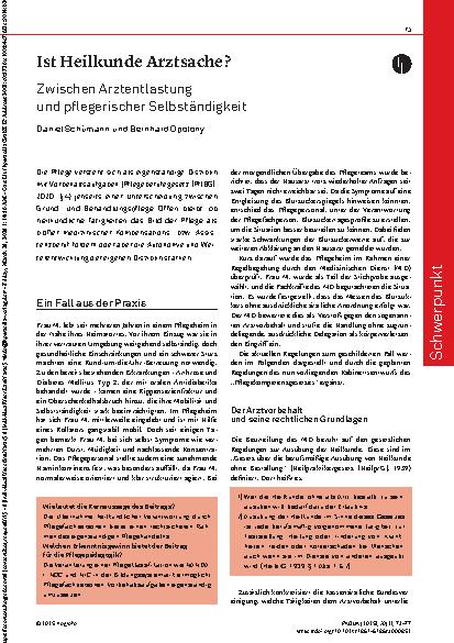 Vorschauseite 1: Ist Heilkunde Arztsache? Zwischen Arztentlastung und pflegerischer Selbständigkeit