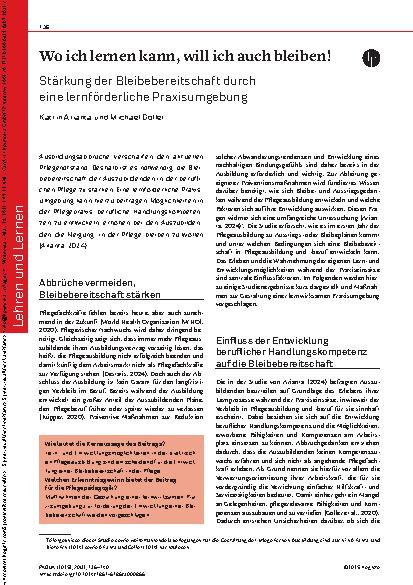 Vorschauseite 1: Wo ich lernen kann, will ich auch bleiben! Stärkung der Bleibebereitschaft durch eine lernförderliche Praxisumgebung