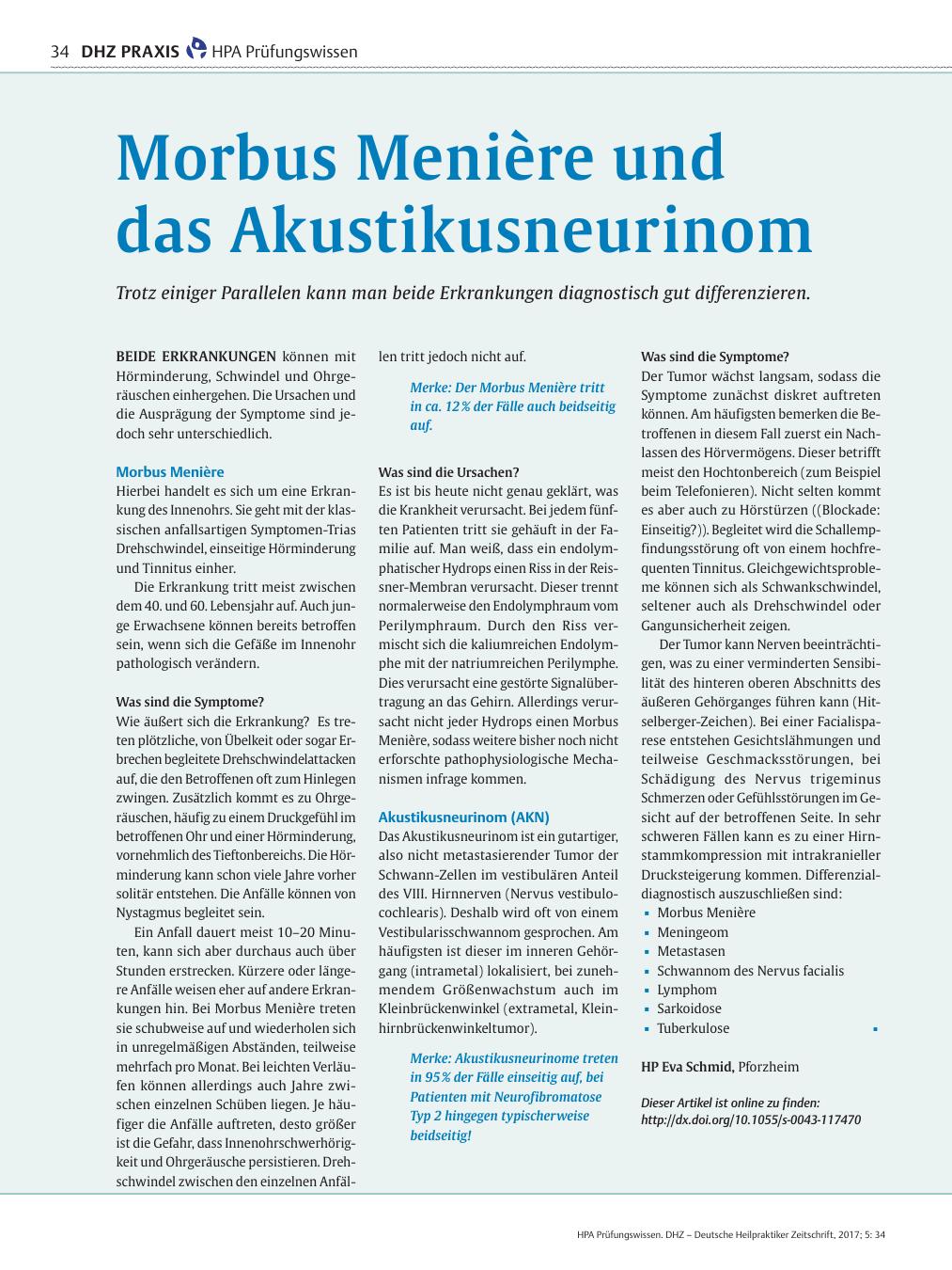 Vorschauseite 1: Morbus Menière und das Akustikusneurinom