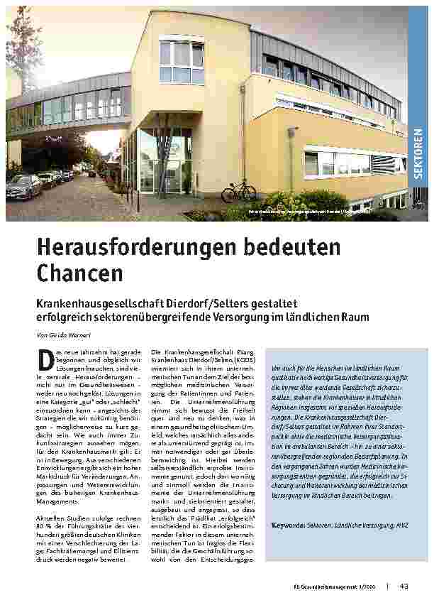 Vorschauseite 1: Herausforderungen bedeuten Chancen: Krankenhausgesellschaft Dierdorf/Selters gestaltet erfolgreich sektorenübergreifende Versorgung im ländlichen Raum.