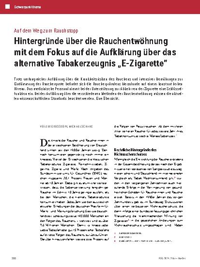 Vorschauseite 1: Hintergründe über die Rauchentwöhnung mit dem Fokus auf die Aufklärung über das alternative Tabakerzeugnis „E-Zigarette“.