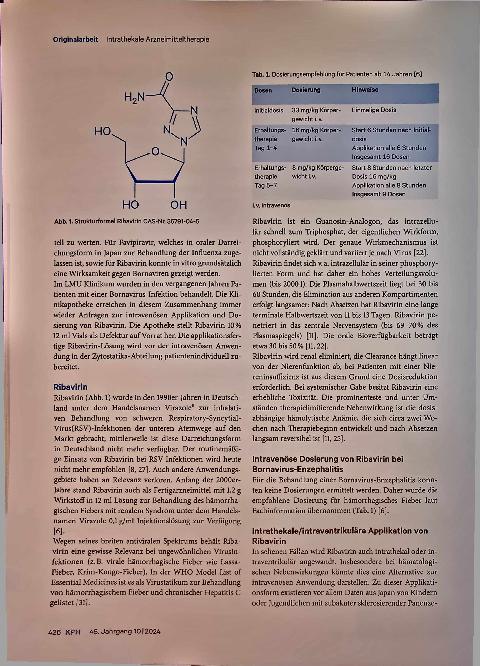 Vorschauseite 2: Intrathekale Arzneimitteltherapie: Aspekte der Herstellung und Therapieplanung am Beispiel von Ribavirin bei Bornavirus-Enzephalitis