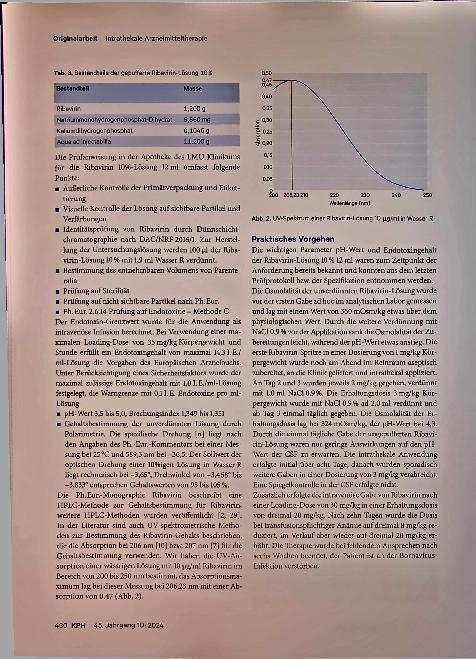 Vorschauseite 6: Intrathekale Arzneimitteltherapie: Aspekte der Herstellung und Therapieplanung am Beispiel von Ribavirin bei Bornavirus-Enzephalitis
