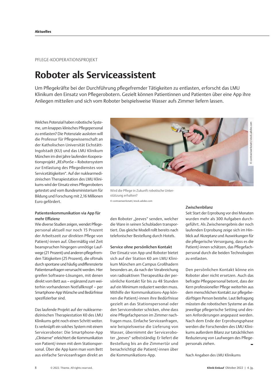 Vorschauseite 1: Pflege-Kooperationsprojekt: Roboter als Serviceassistent