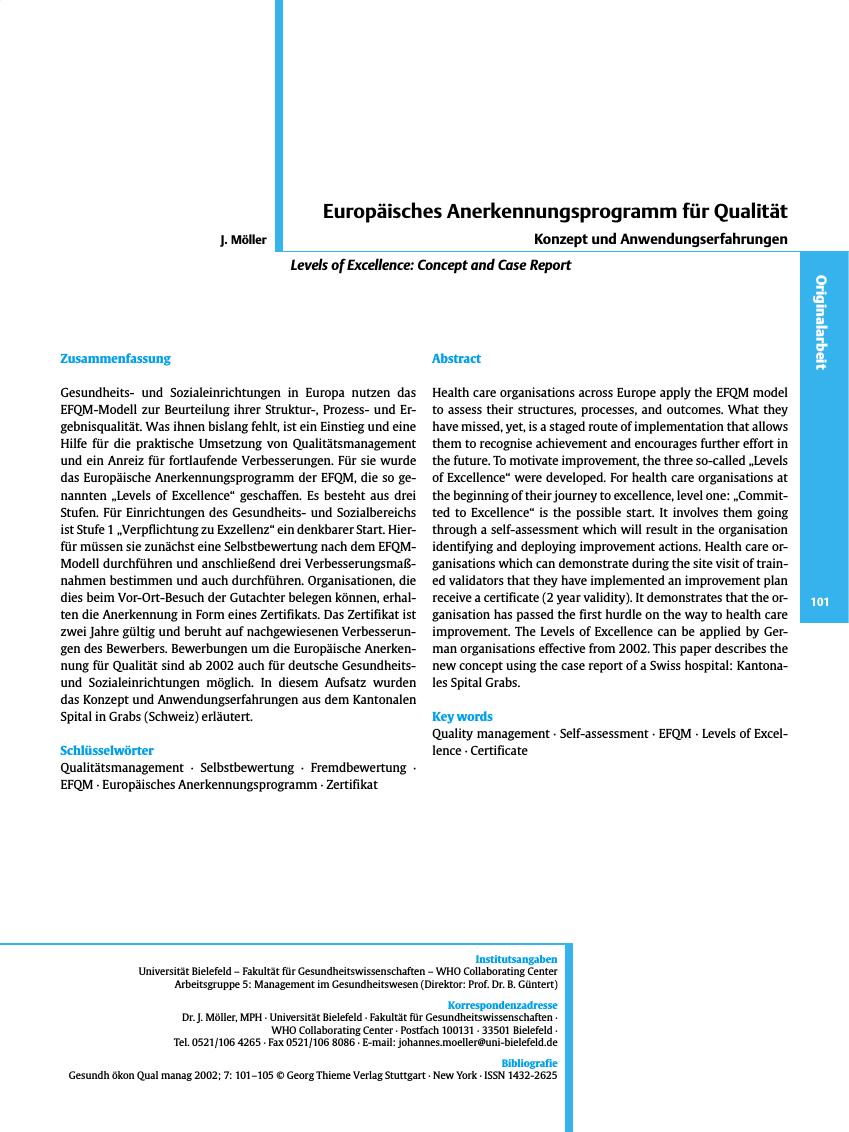 Vorschauseite 1: Europäisches Anerkennungsprogramm für Qualität