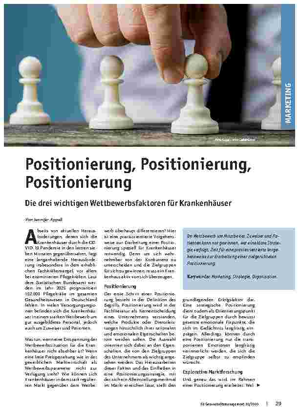 Vorschauseite 1: Positionierung, Positionierung, Positionierung. Die drei wichtigen Wettbewerbsfaktoren für Krankenhäuser.