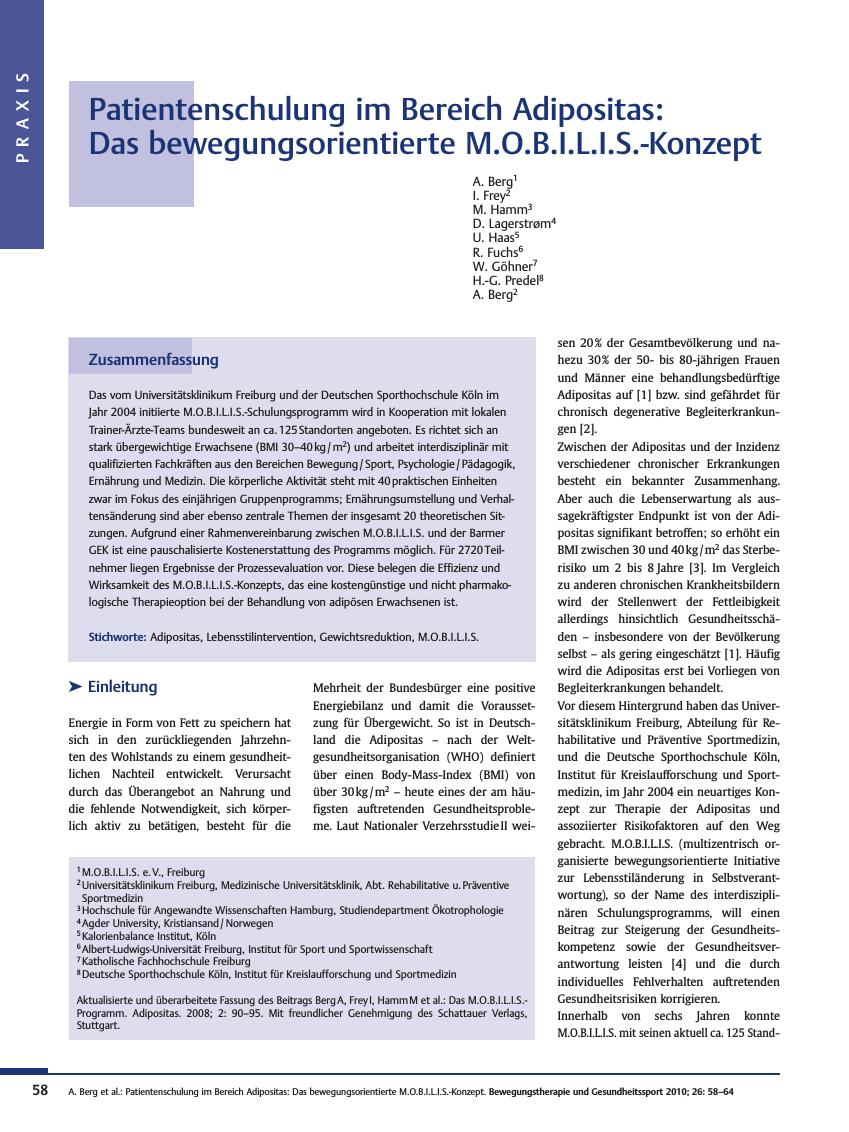 Vorschauseite 1: Patientenschulung im Bereich Adipositas: Das bewegungsorientierte M.O.B.I.L.I.S.-Konzept
