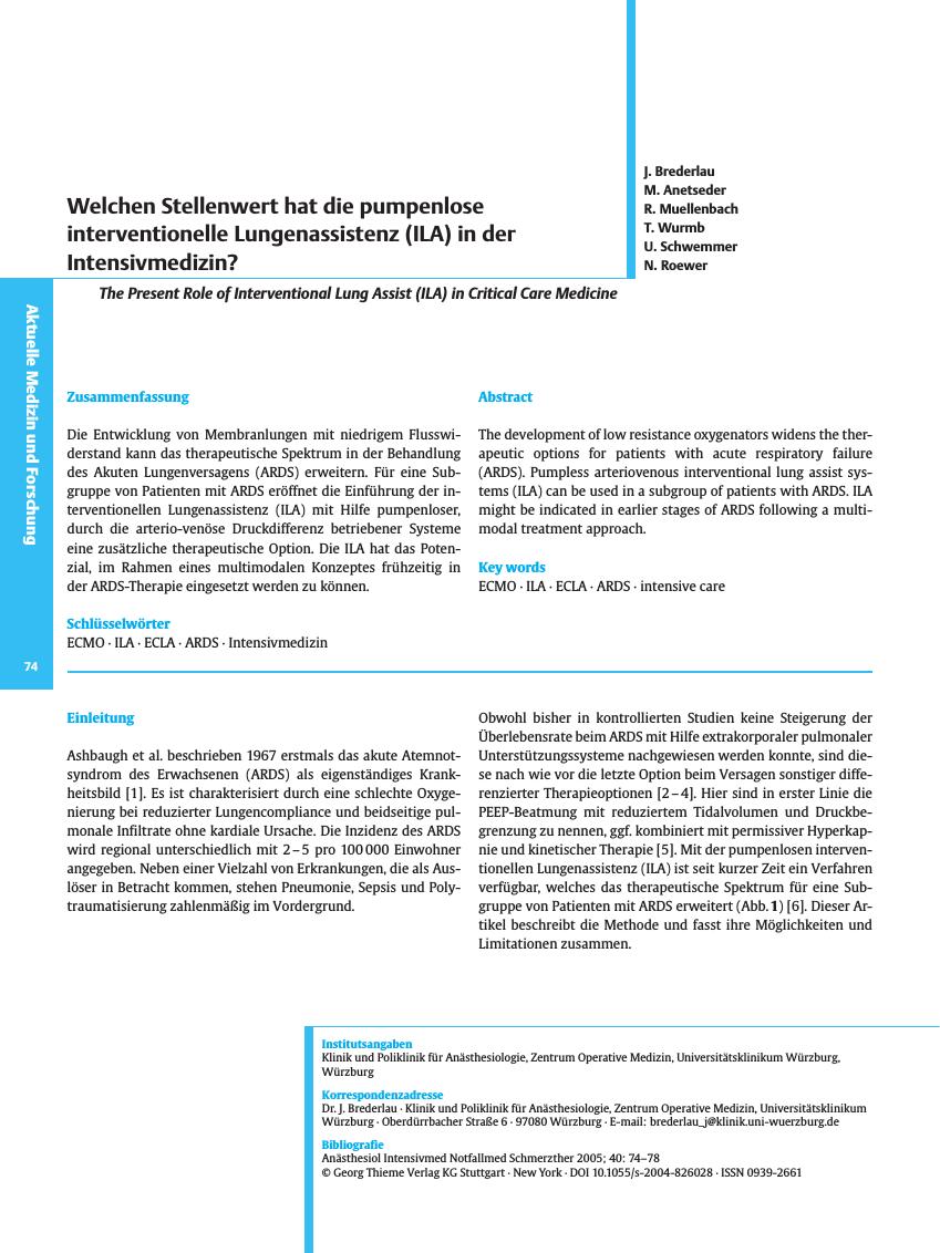 Vorschauseite 1: Welchen Stellenwert hat die pumpenlose interventionelle Lungenassistenz (ILA) in der Intensivmedizin?