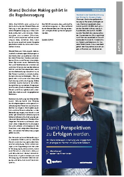 Vorschauseite 1: Shared Decision Making gehört in die Regelversorgung.