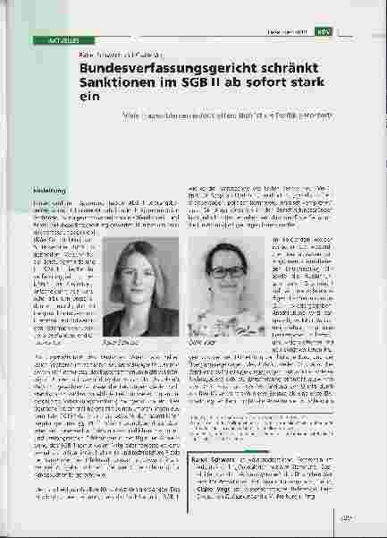 Vorschauseite 1: Bundesverfassungsgericht schränkt Sanktionen im SGB II ab sofort stark ein