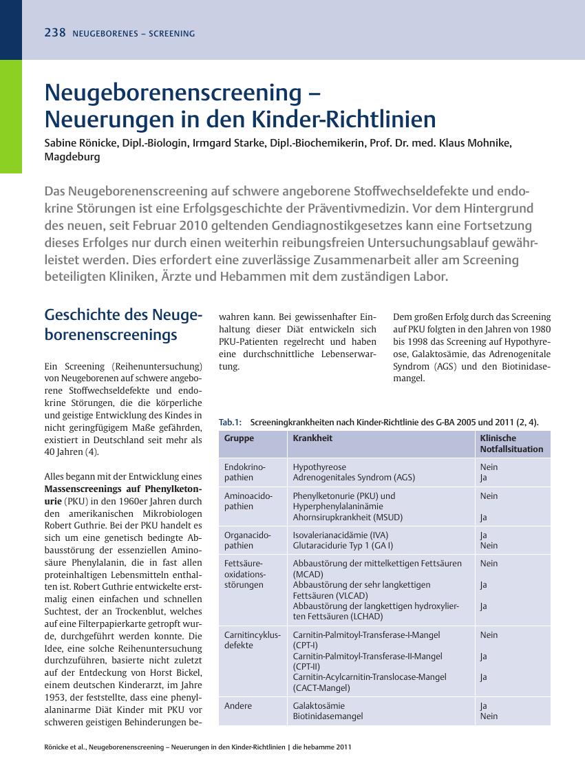 Vorschauseite 1: Neugeborenenscreening – Neuerungen in den Kinder-Richtlinien