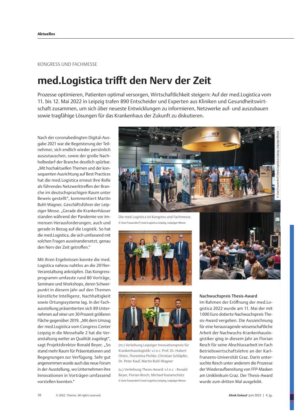 Vorschauseite 1: Kongress und Fachmesse: med. Logistica trifft den Nerv der Zeit